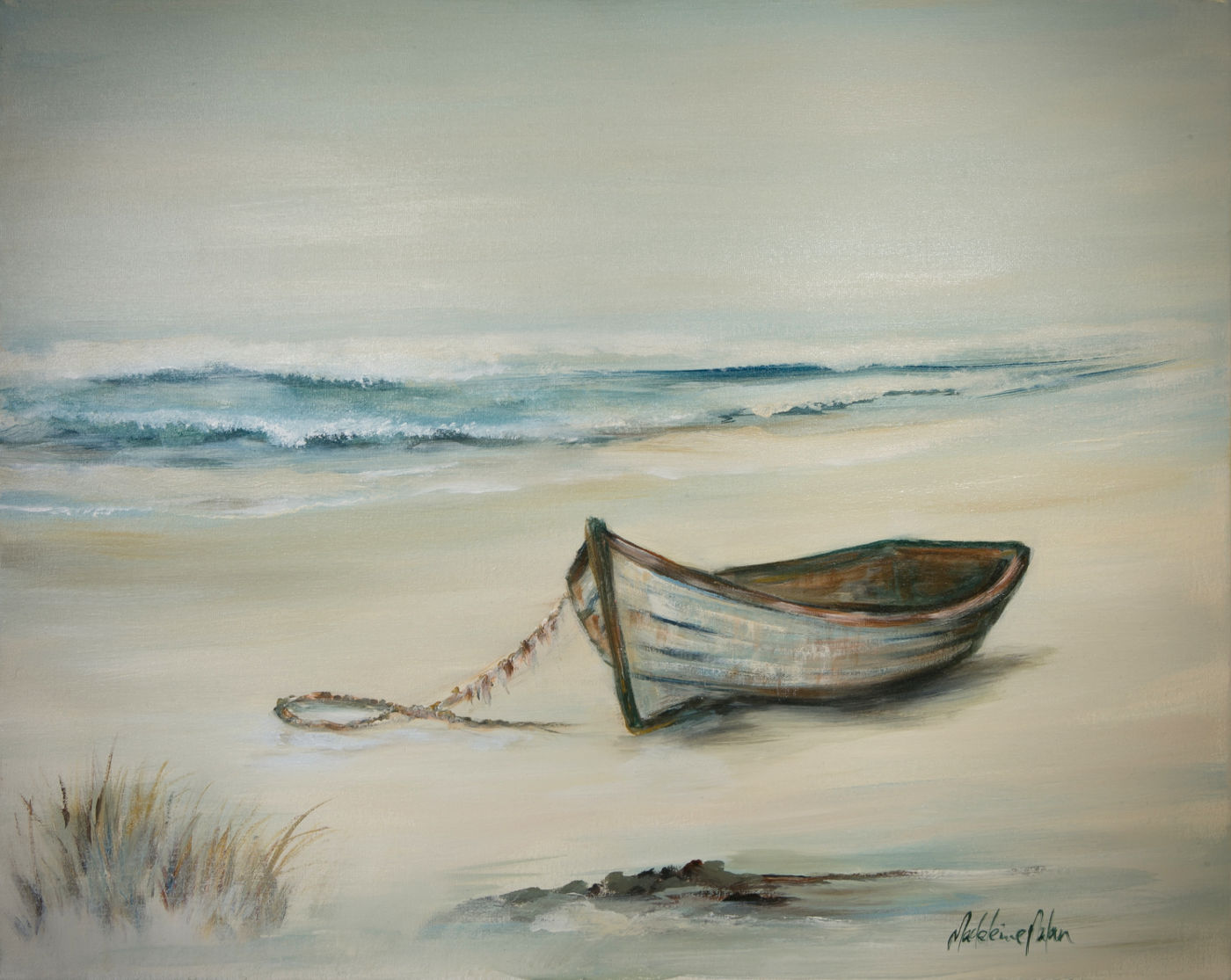 A painting by Boat on the Beach by Madeleine Martin